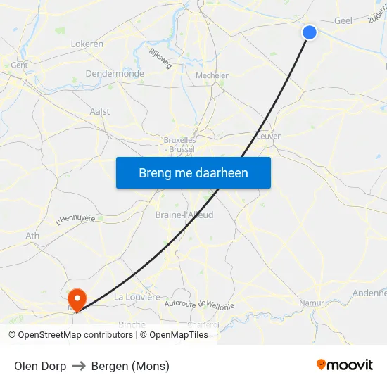 Olen Dorp to Bergen (Mons) map