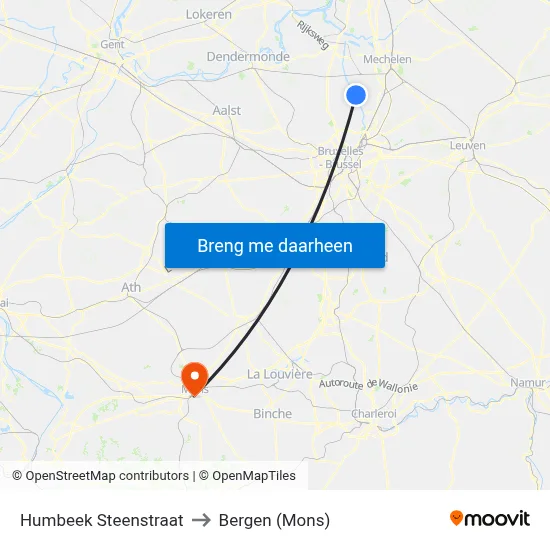 Humbeek Steenstraat to Bergen (Mons) map