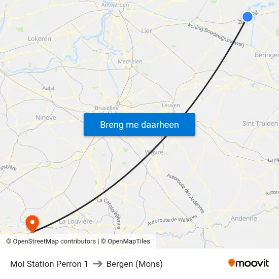Mol Station Perron 1 to Bergen (Mons) map