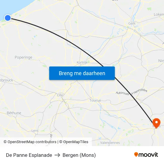 De Panne Esplanade to Bergen (Mons) map