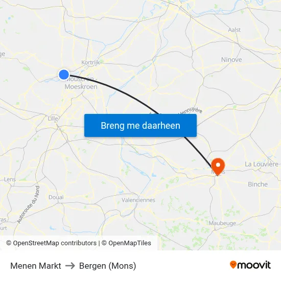 Menen Markt to Bergen (Mons) map