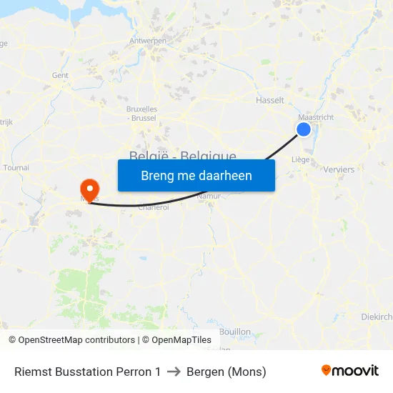 Riemst Busstation Perron 1 to Bergen (Mons) map