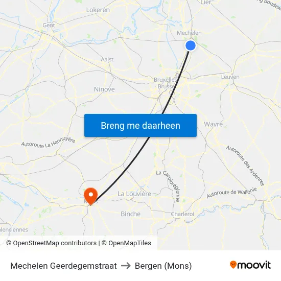 Mechelen Geerdegemstraat to Bergen (Mons) map