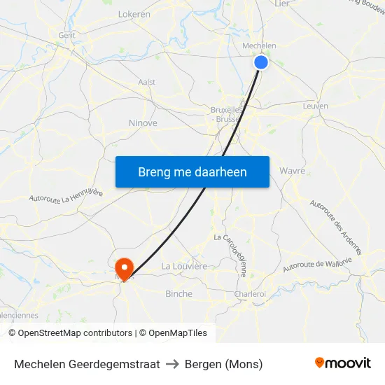Mechelen Geerdegemstraat to Bergen (Mons) map