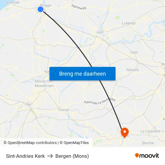 Sint-Andries Kerk to Bergen (Mons) map