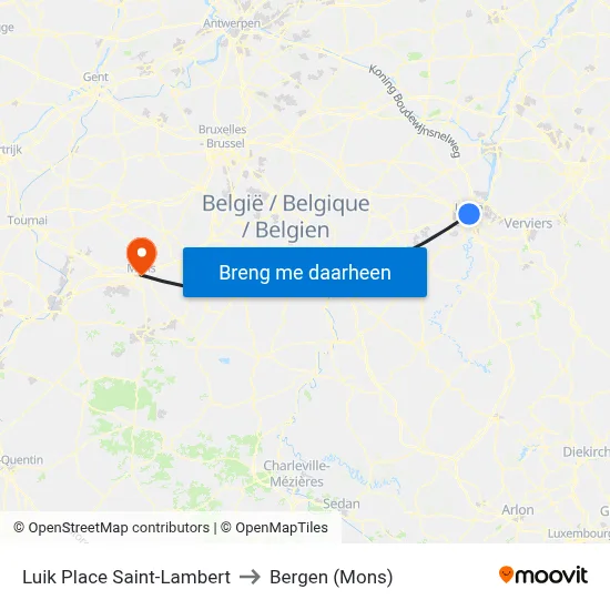Luik Place Saint-Lambert to Bergen (Mons) map