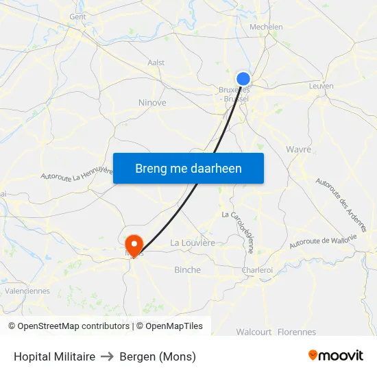Hopital Militaire to Bergen (Mons) map