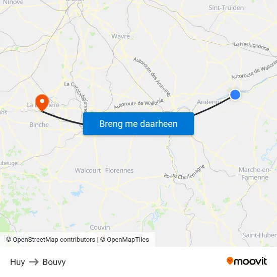 Huy to Bouvy map
