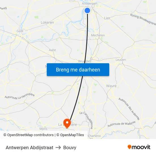 Antwerpen Abdijstraat to Bouvy map