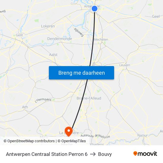 Antwerpen Centraal Station Perron 6 to Bouvy map