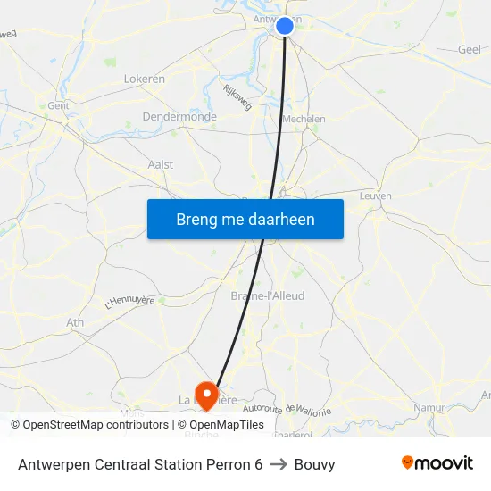 Antwerpen Centraal Station Perron 6 to Bouvy map
