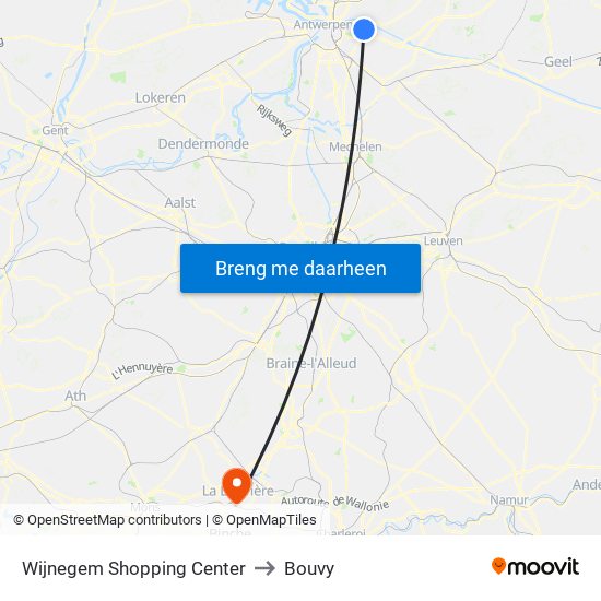 Wijnegem Shopping Center to Bouvy map