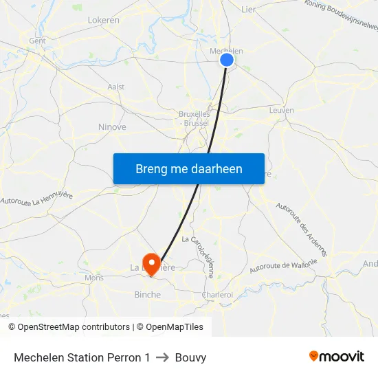 Mechelen Station Perron 1 to Bouvy map