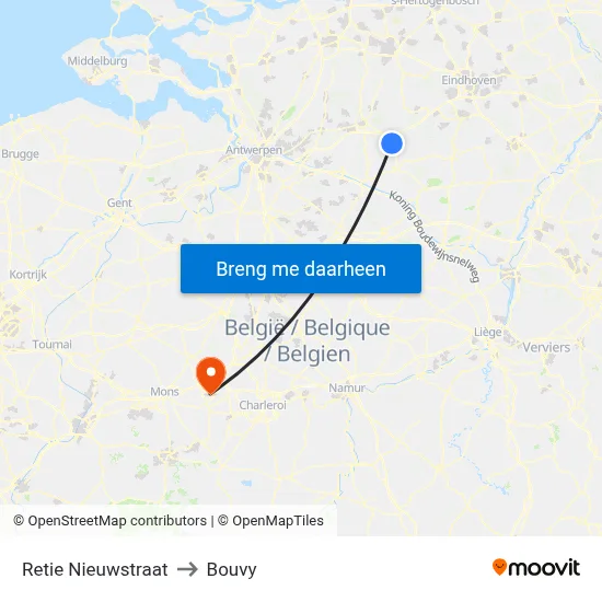 Retie Nieuwstraat to Bouvy map