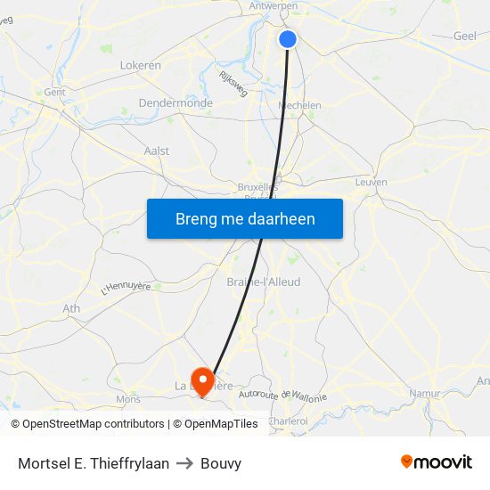 Mortsel E. Thieffrylaan to Bouvy map