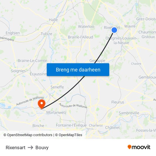 Rixensart to Bouvy map