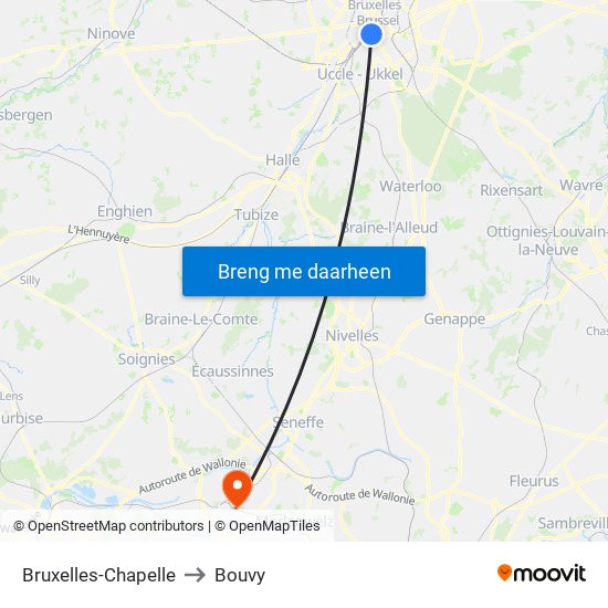 Bruxelles-Chapelle to Bouvy map