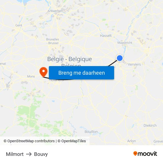 Milmort to Bouvy map