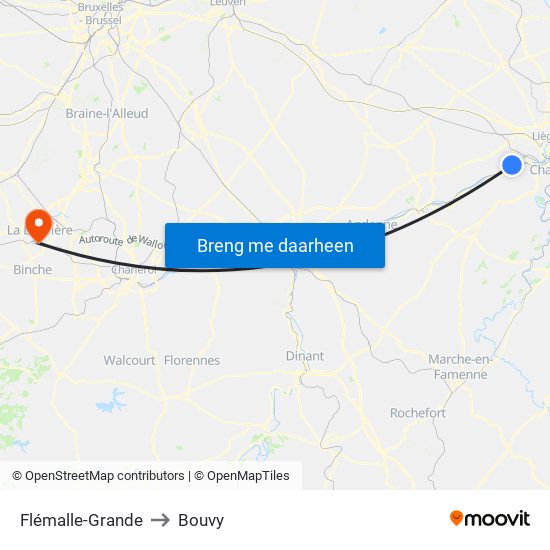 Flémalle-Grande to Bouvy map