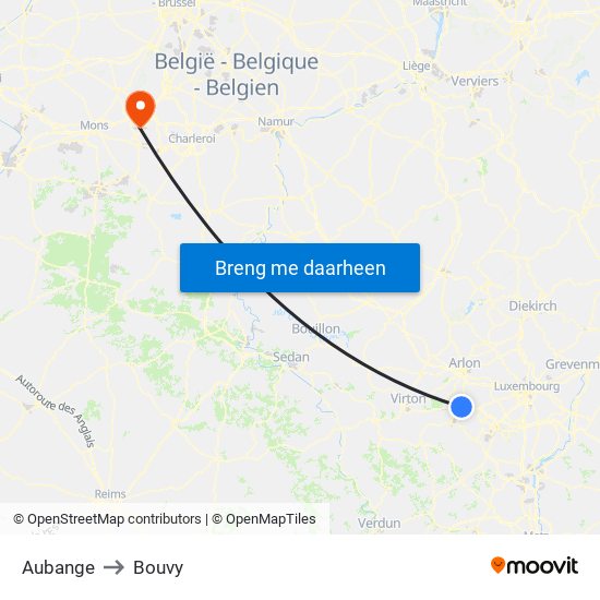 Aubange to Bouvy map