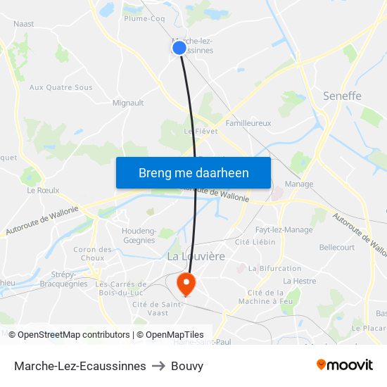 Marche-Lez-Ecaussinnes to Bouvy map