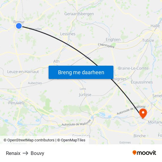 Renaix to Bouvy map