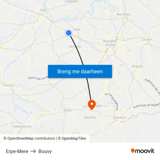 Erpe-Mere to Bouvy map