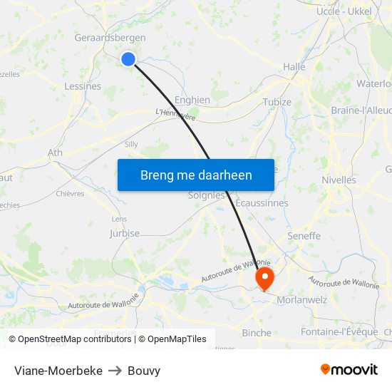 Viane-Moerbeke to Bouvy map