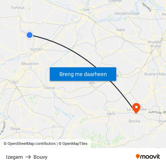 Izegem to Bouvy map