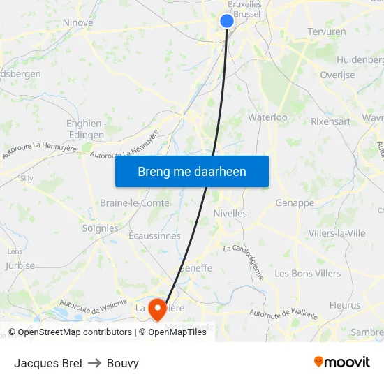 Jacques Brel to Bouvy map
