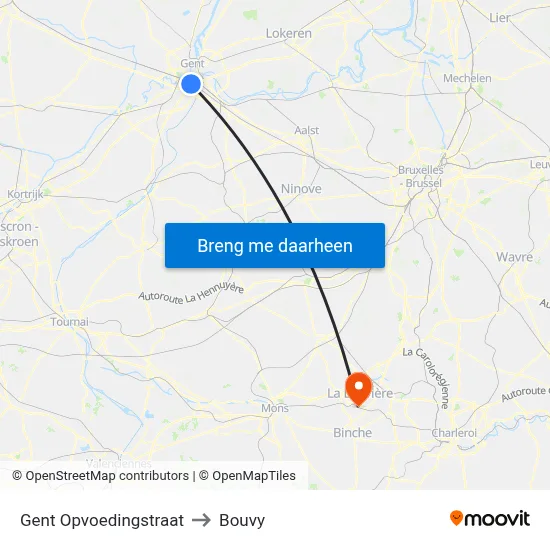 Gent Opvoedingstraat to Bouvy map
