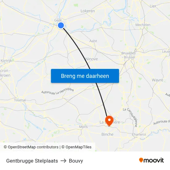 Gentbrugge Stelplaats to Bouvy map