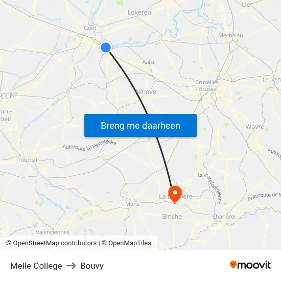 Melle College to Bouvy map
