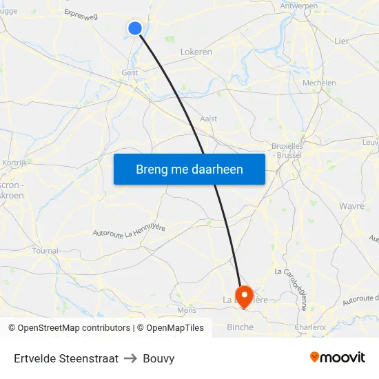 Ertvelde Steenstraat to Bouvy map