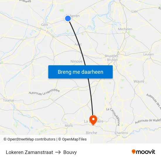 Lokeren Zamanstraat to Bouvy map