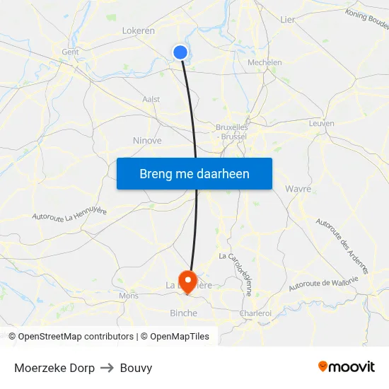 Moerzeke Dorp to Bouvy map