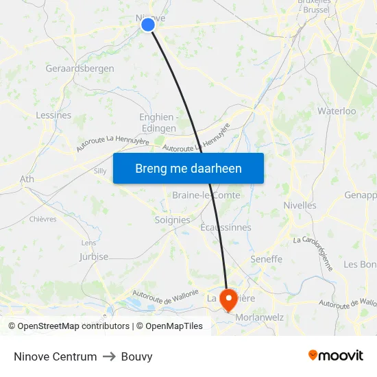 Ninove Centrum to Bouvy map