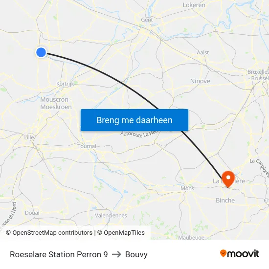 Roeselare Station Perron 9 to Bouvy map