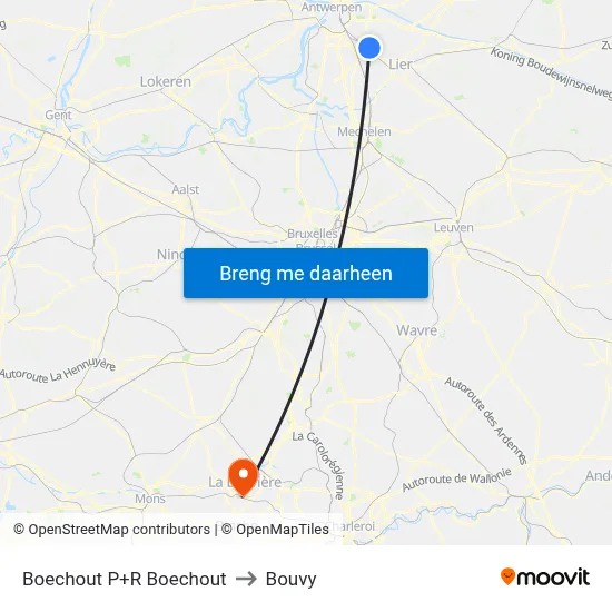 Boechout P+R Boechout to Bouvy map