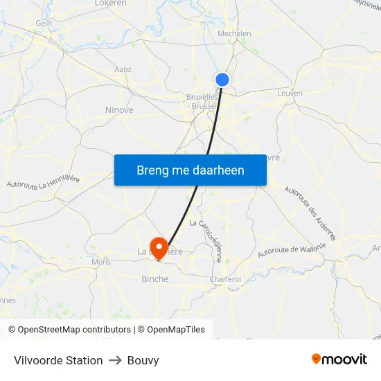 Vilvoorde Station to Bouvy map