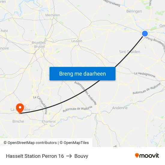 Hasselt Station Perron 16 to Bouvy map