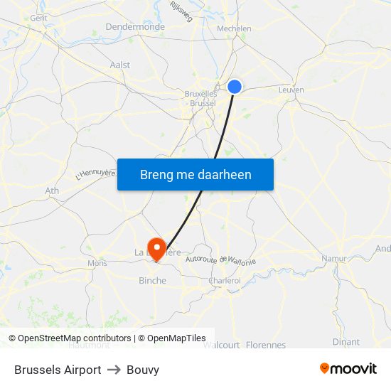 Brussels Airport to Bouvy map