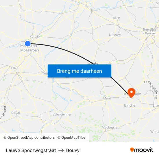 Lauwe Spoorwegstraat to Bouvy map