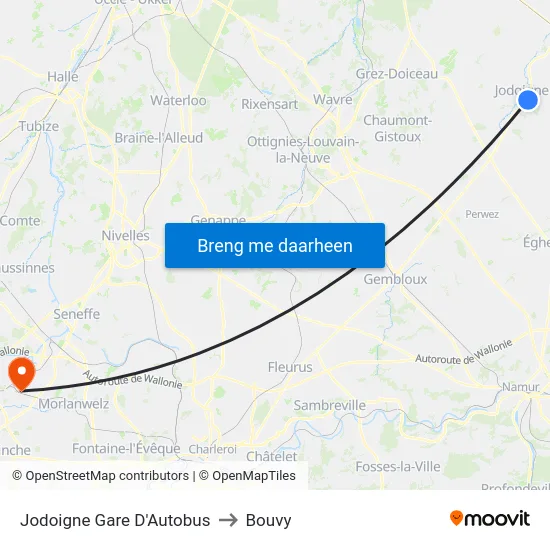 Jodoigne Gare D'Autobus to Bouvy map