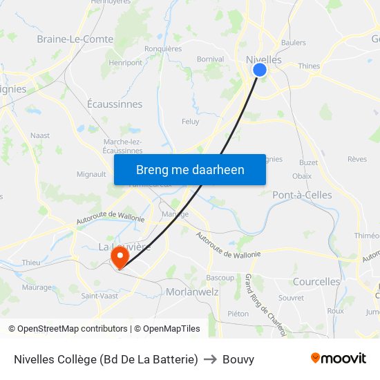 Nivelles Collège (Bd De La Batterie) to Bouvy map