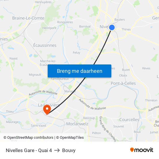 Nivelles Gare - Quai 4 to Bouvy map