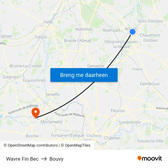 Wavre Fin Bec to Bouvy map