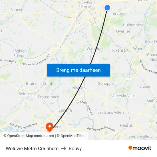 Woluwe Métro Crainhem to Bouvy map