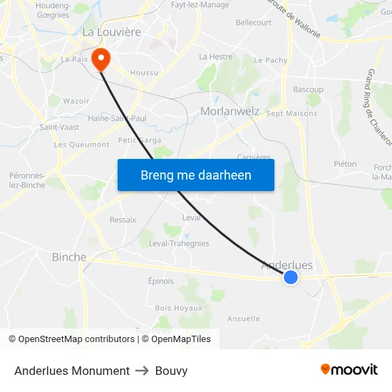 Anderlues Monument to Bouvy map