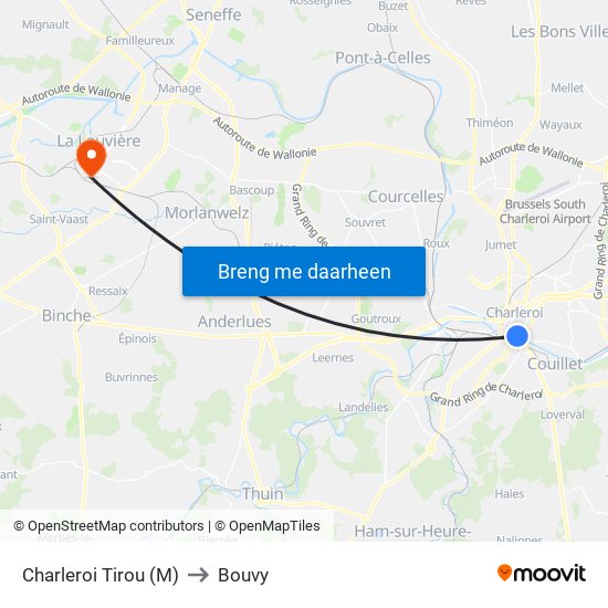 Charleroi Tirou (M) to Bouvy map